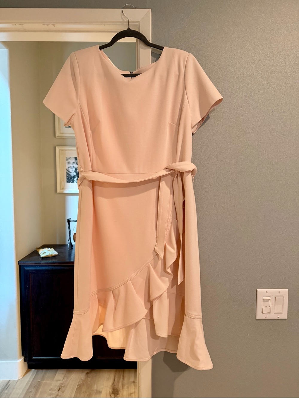 Calvin Klein Soft Blush Ruffle Wrap-Style Midi Dress